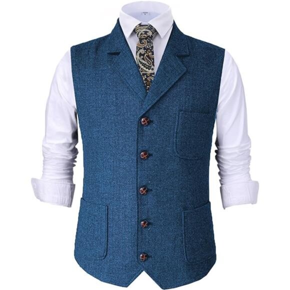 Mens Retro Suit Vest Light Blue